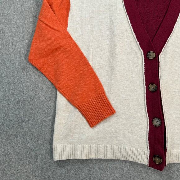 LOFT Colorblock Knit Cardigan Sweater Women's X-Small Button Front Burgundy - Picture 5 of 9